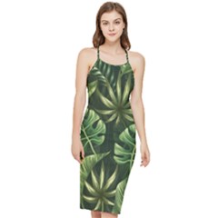Green Tropical Leaves Bodycon Cross Back Summer Dress by goljakoff
