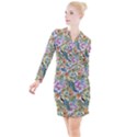 Flowers and peacock Button Long Sleeve Dress View1