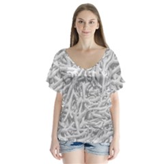 Dry Roots Texture Print V-neck Flutter Sleeve Top by dflcprintsclothing