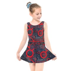 Tech - Red Kids  Skater Dress Swimsuit by ExtraAwesomeSauce