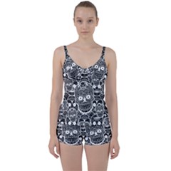 Sugar Skulls Bw Tie Front Two Piece Tankini by ExtraAwesomeSauce