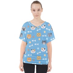 Cute Cat Pattern V-neck Dolman Drape Top by ExtraAwesomeSauce