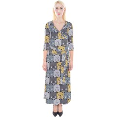 Cute Cat Pattern Quarter Sleeve Wrap Maxi Dress by ExtraAwesomeSauce
