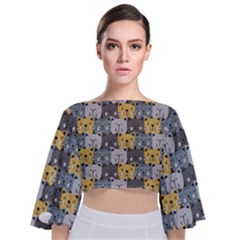 Cute Cat Pattern Tie Back Butterfly Sleeve Chiffon Top by ExtraAwesomeSauce