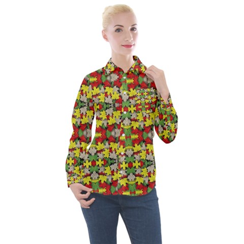 Leaves Pattern Women s Long Sleeve Pocket Shirt by ExtraAwesomeSauce