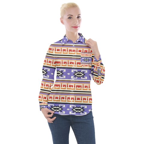 Native American Pattern Women s Long Sleeve Pocket Shirt by ExtraAwesomeSauce