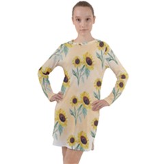 Sunflowers Pattern Long Sleeve Hoodie Dress by ExtraAwesomeSauce