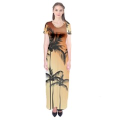 Sunset Palm Trees Beach Summer Short Sleeve Maxi Dress by ExtraAwesomeSauce