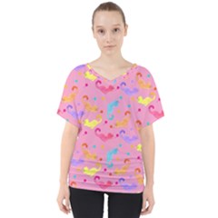 Watercolor Cats Pattern V-neck Dolman Drape Top by ExtraAwesomeSauce