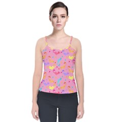 Watercolor Cats Pattern Velvet Spaghetti Strap Top by ExtraAwesomeSauce