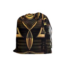 Black And Gold Abstract Line Art Pattern Drawstring Pouch (large) by CrypticFragmentsDesign