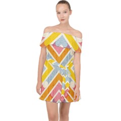 Line Pattern Cross Print Repeat Off Shoulder Chiffon Dress by Dutashop