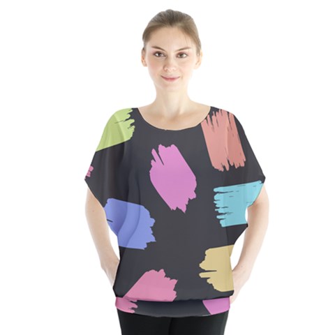 Many Colors Pattern Seamless Batwing Chiffon Blouse by Dutashop