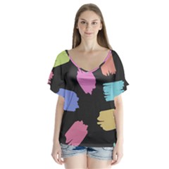Many Colors Pattern Seamless V-neck Flutter Sleeve Top by Dutashop
