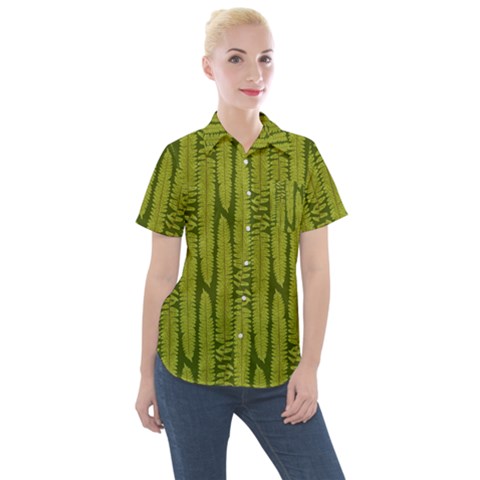 Fern Texture Nature Leaves Women s Short Sleeve Pocket Shirt by Dutashop
