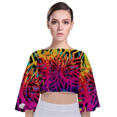 Abstract Jungle Tie Back Butterfly Sleeve Chiffon Top by icarusismartdesigns