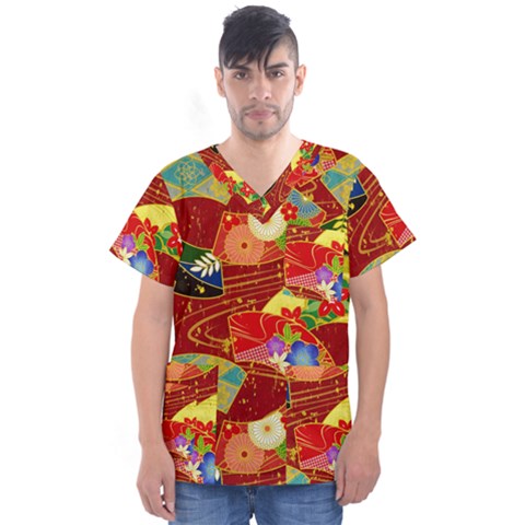Floral Abstract Men s V-neck Scrub Top by icarusismartdesigns