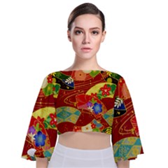 Floral Abstract Tie Back Butterfly Sleeve Chiffon Top by icarusismartdesigns