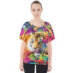 Tiger In The Jungle V-neck Dolman Drape Top by icarusismartdesigns