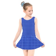Basket Weave Basket Pattern Blue Kids  Skater Dress Swimsuit by Dutashop