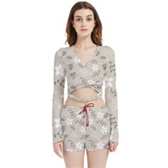 Flower  Velvet Wrap Crop Top And Shorts Set by SychEva
