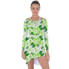 Green Leaves Asymmetric Cut-out Shift Dress by Eskimos