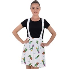 Cacti In Pots Velvet Suspender Skater Skirt by SychEva