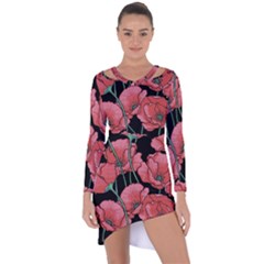 Poppy Flowers Asymmetric Cut-out Shift Dress by goljakoff