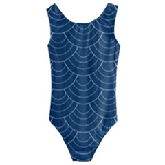 Blue Sashiko Plaid Kids  Cut-out Back One Piece Swimsuit by goljakoff