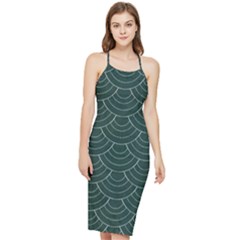 Green Sashiko Pattern Bodycon Cross Back Summer Dress by goljakoff