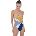 Pattern abstrait effet bleu/jaune Tie Strap One Piece Swimsuit View1