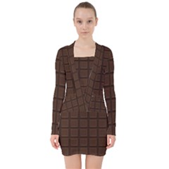 Chocolate V-neck Bodycon Long Sleeve Dress by goljakoff
