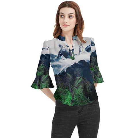 Whales Peak Loose Horn Sleeve Chiffon Blouse by goljakoff