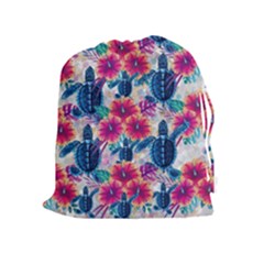 Tropical Flowers Turtles Cbdoilprincess 9a8efa63-1b6b-4226-a85c-858859e581d8 Drawstring Pouch (xl) by CBDOilPrincess1