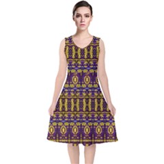 Fancy Ornate Pattern Mosaic Print V-neck Midi Sleeveless Dress  by dflcprintsclothing