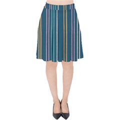 Multicolored Stripes On Blue Velvet High Waist Skirt by SychEva