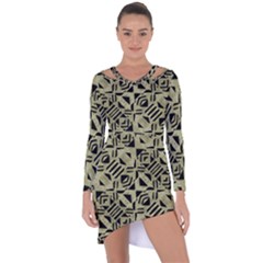 Linear Geometric Print Pattern Mosaic 2 Asymmetric Cut-out Shift Dress by dflcprintsclothing