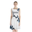 Blue banana leaves Sleeveless Waist Tie Chiffon Dress View1