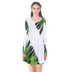 Banana Leaves Long Sleeve V-neck Flare Dress by goljakoff