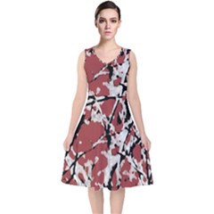 Vibrant Abstract Textured Artwork Print V-neck Midi Sleeveless Dress  by dflcprintsclothing