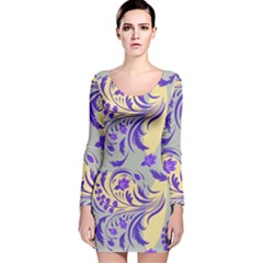 Folk Floral Pattern  Abstract Flowers Surface Design  Seamless Pattern Long Sleeve Velvet Bodycon Dress by Eskimos