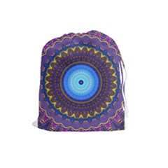 Blue Violet Midnight Sun Mandala Boho Hipppie Drawstring Pouch (large) by CrypticFragmentsDesign