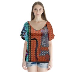 Cats V-neck Flutter Sleeve Top by LW41021