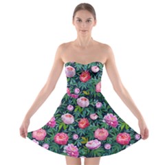 Delicate Watercolor Peony Strapless Bra Top Dress by SychEva