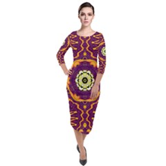 Tropical Twist Quarter Sleeve Midi Velour Bodycon Dress by LW323