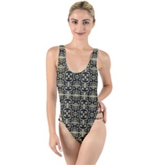Geometric Textured Ethnic Pattern 1 High Leg Strappy Swimsuit by dflcprintsclothing