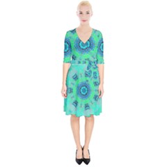 Blue Green  Twist Wrap Up Cocktail Dress by LW323