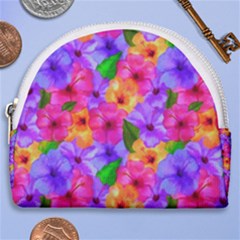 Watercolor Flowers  Multi-colored Bright Flowers Horseshoe Style Canvas Pouch by SychEva