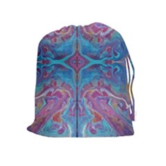 Marbling Turquoise Marbling Drawstring Pouch (xl) by kaleidomarblingart