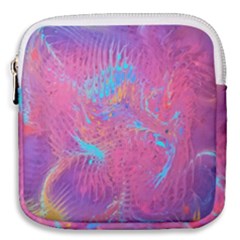 Magenta On Blue Feathers Mini Square Pouch by kaleidomarblingart